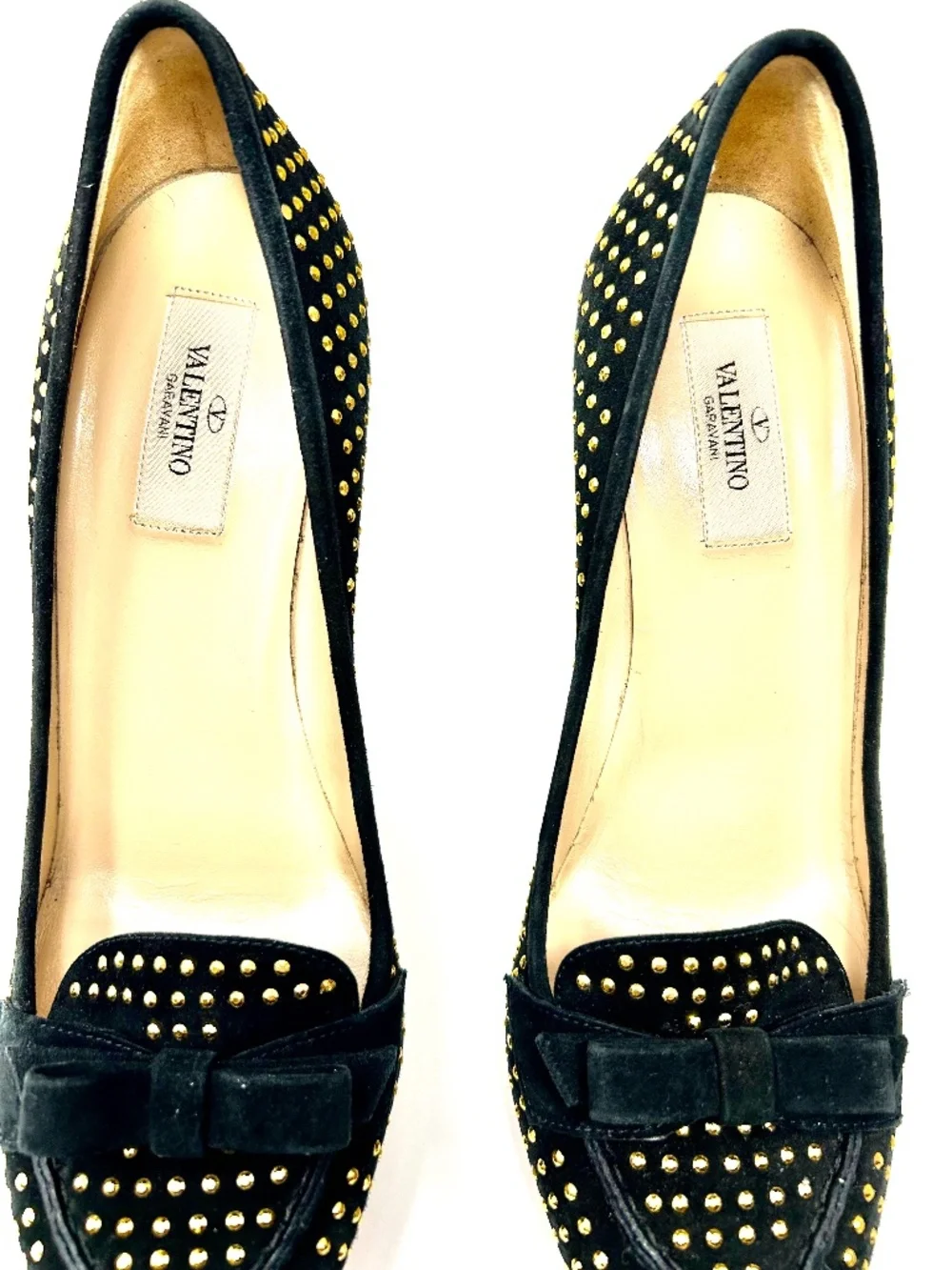 Valentino Garavani Black Suede Pumps with Gold Studs Size 40/US 10 Luxury!